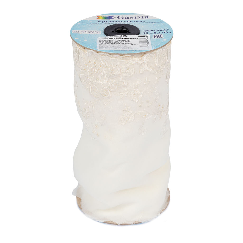 Кружево Gamma шифон 190 мм SHKM-19002 в рулоне 10 м 0.2 Турция