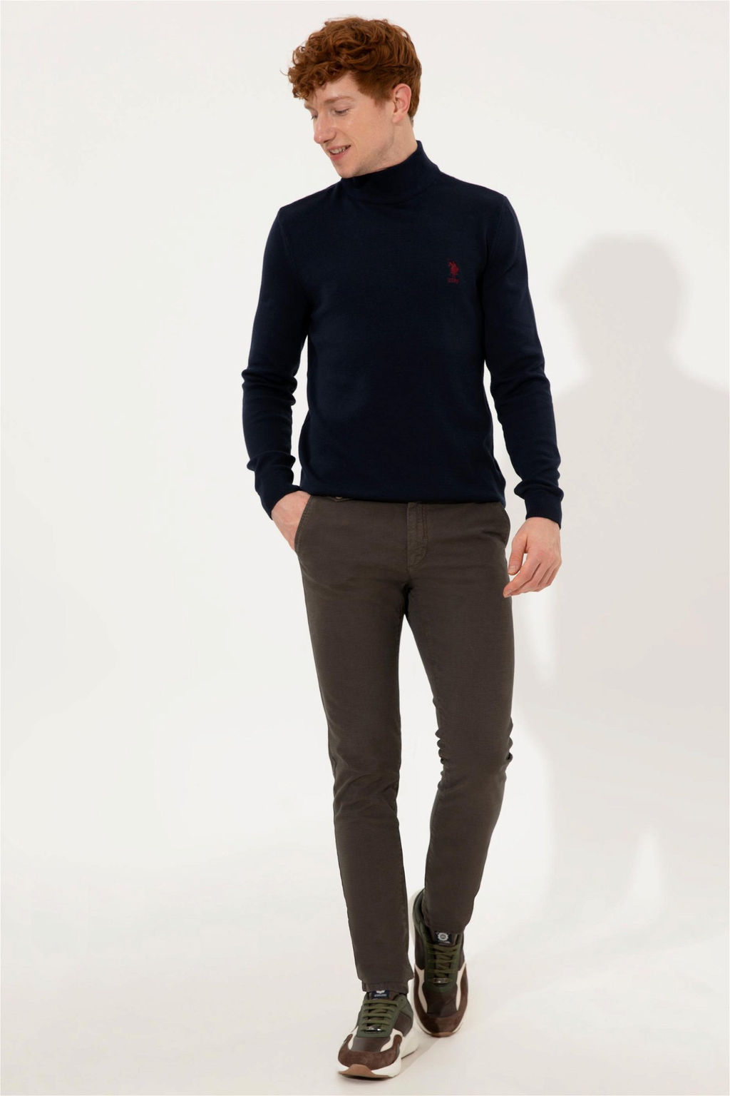 Мужской трикотажный свитер темно-синего цвета с высоким воротником Basic - U.s. polo assn фото 10