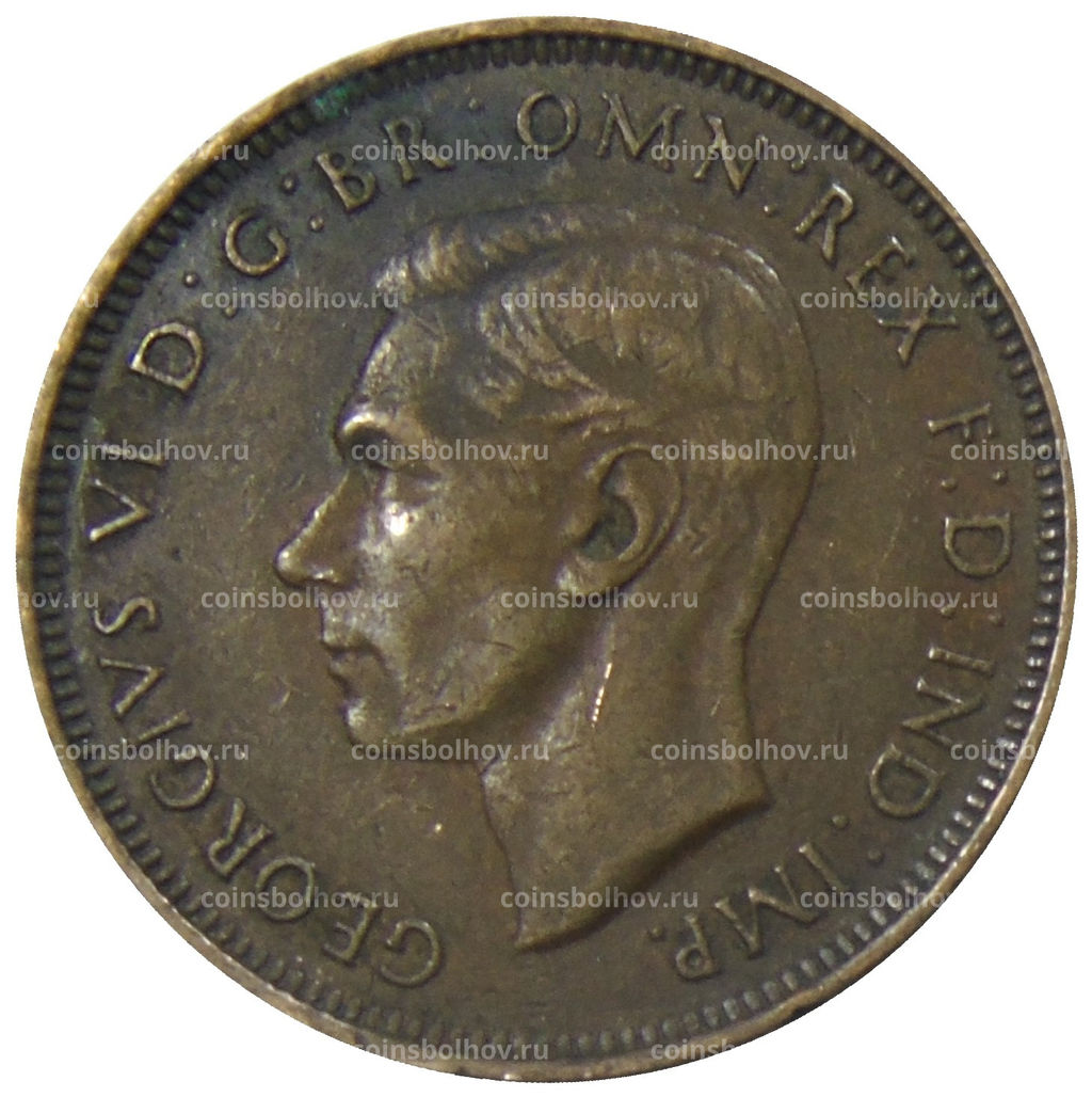 Монета 1/2 пенни 1938 года Австралия