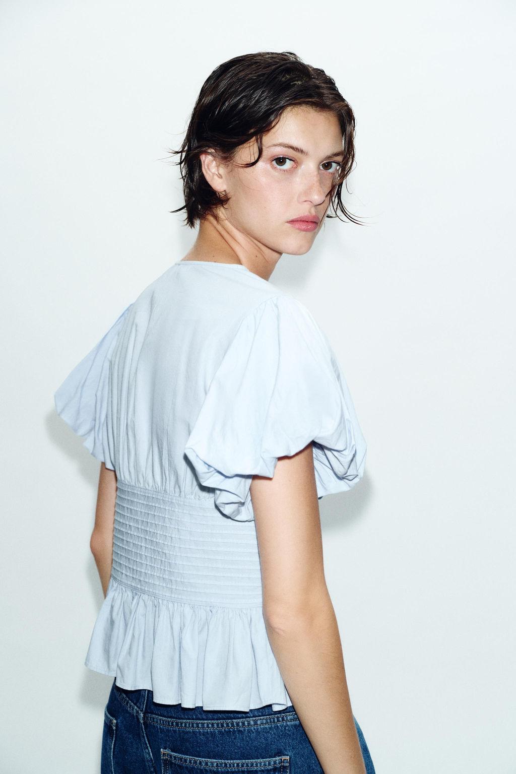 BLUSA JARETAS MANGA ABULLONADA / Celeste - Zara фото 5