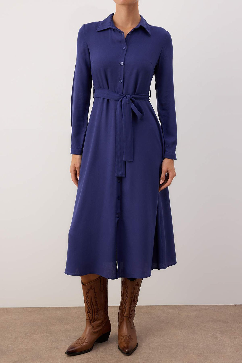 Lacivert Duz Kusakl? Midi Dokuma Elbise TWOAW25EL00436