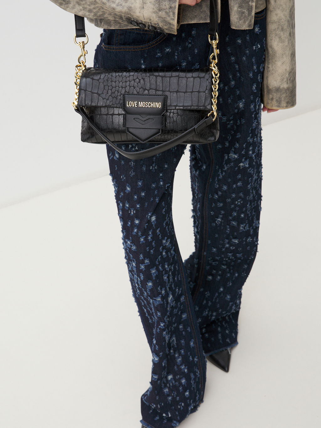 Женская сумка на плечо LOVE MOSCHINO SUPER SOFT CROCO Артикул 4192156, черный  фото 3