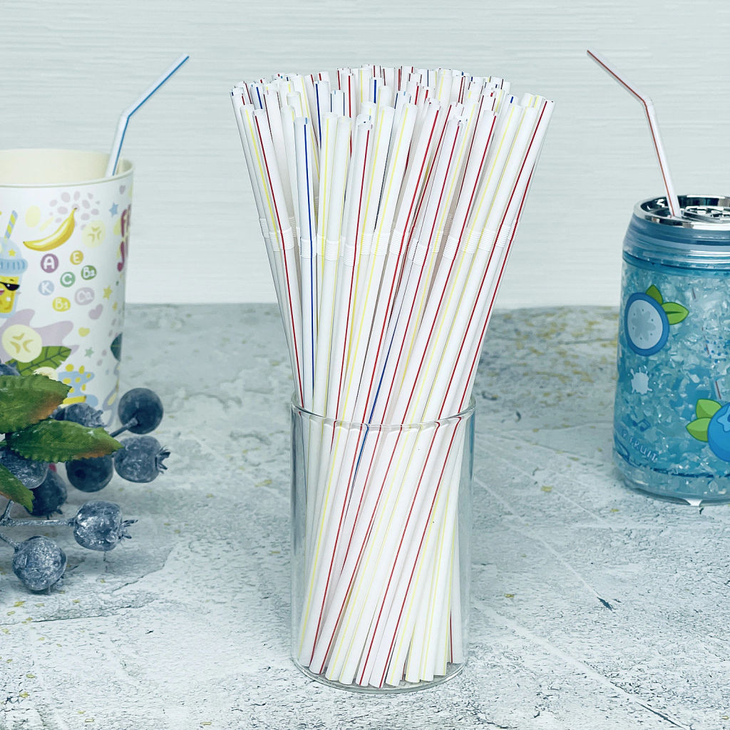 Цена за 4 шт. Трубочка для коктейля 5*210мм в наборе 100 шт полосатая