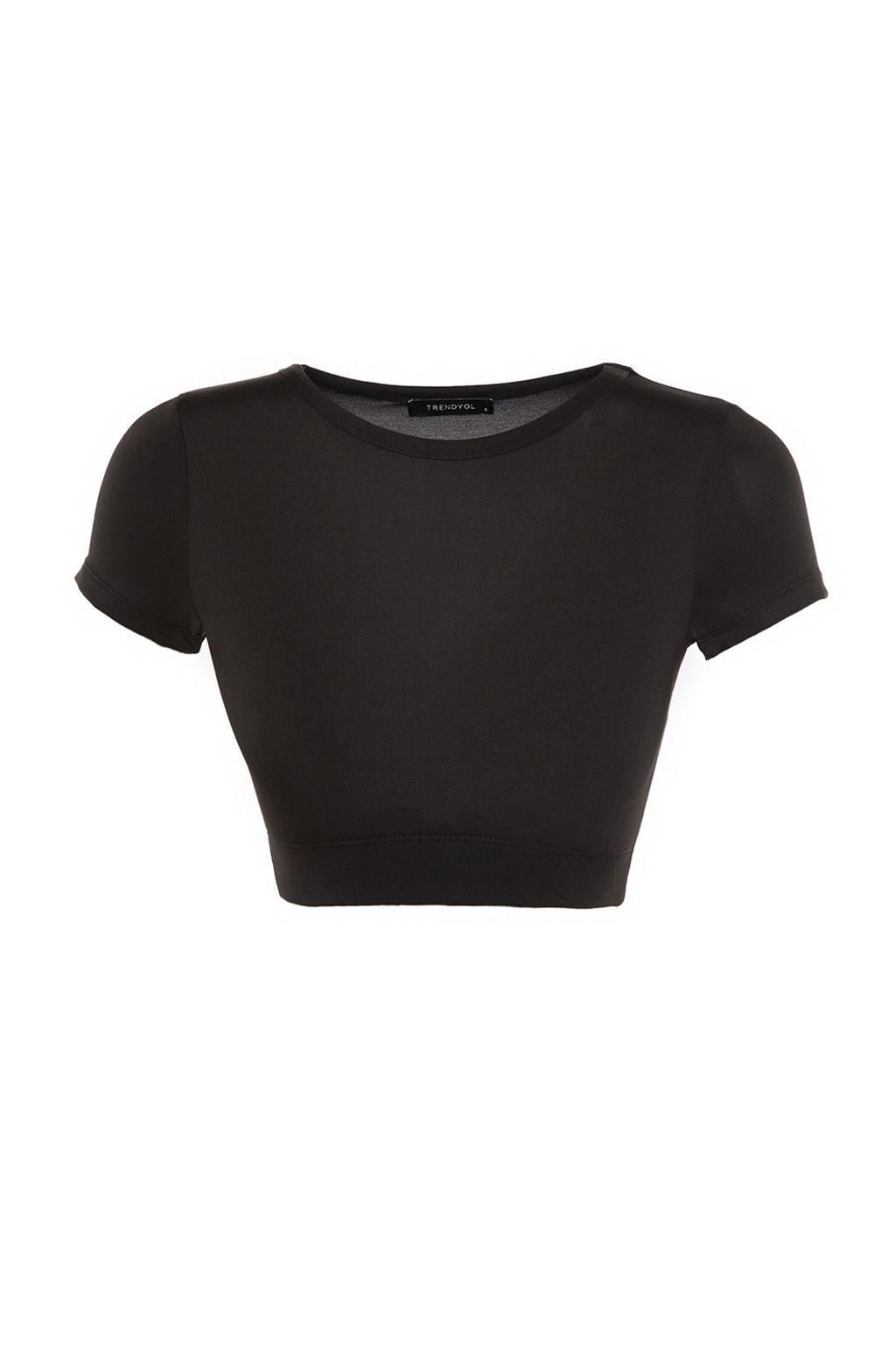 Siyah Crop Hafif Destekli Yumusak Dokulu Bisiklet Yaka Orme Spor Ust/Bluz TWOAW21BZ0158
