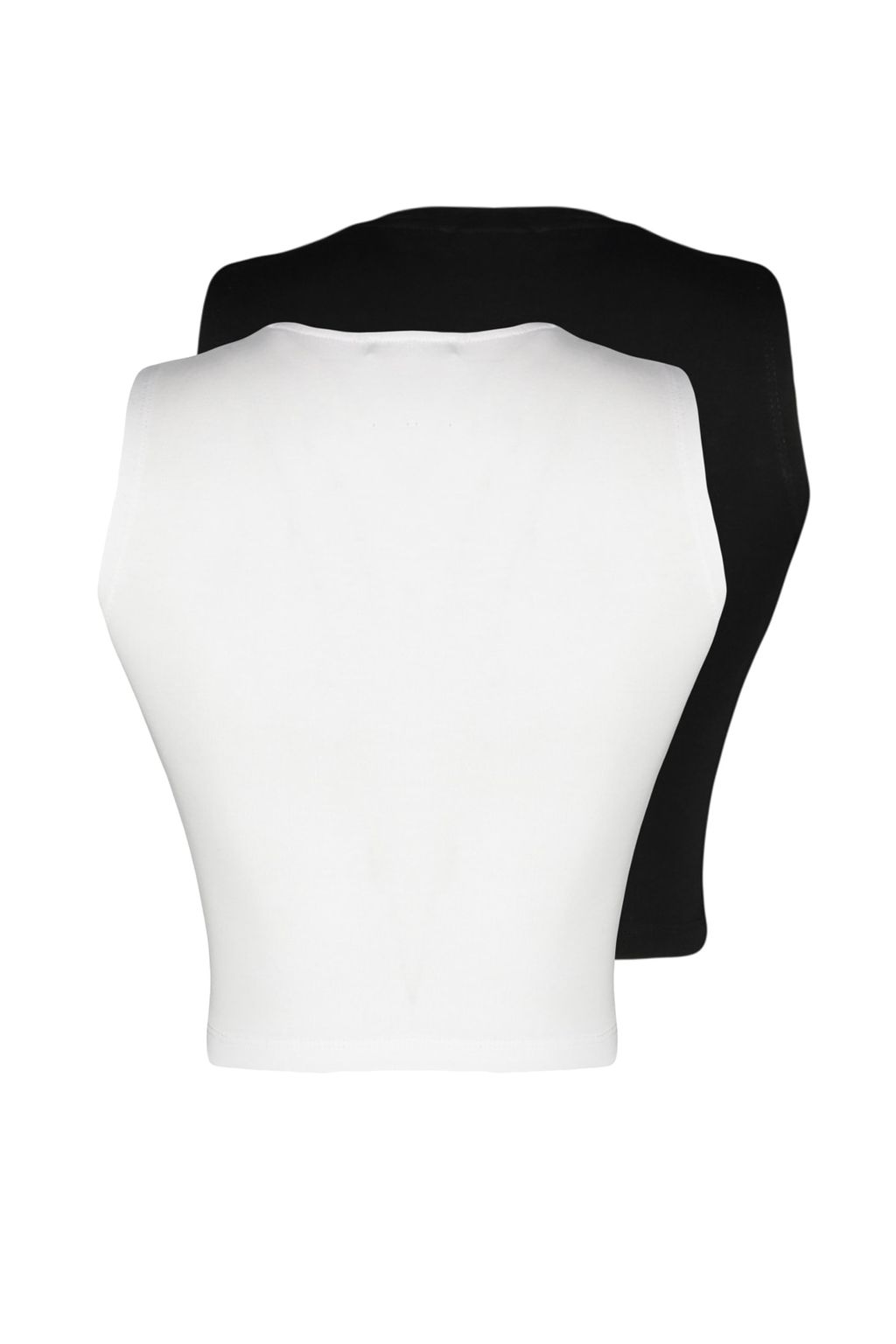 Siyah-Beyaz 2li Paket Kolsuz Crop Pamuklu Esnek Orme Atlet TWOSS23AL00010