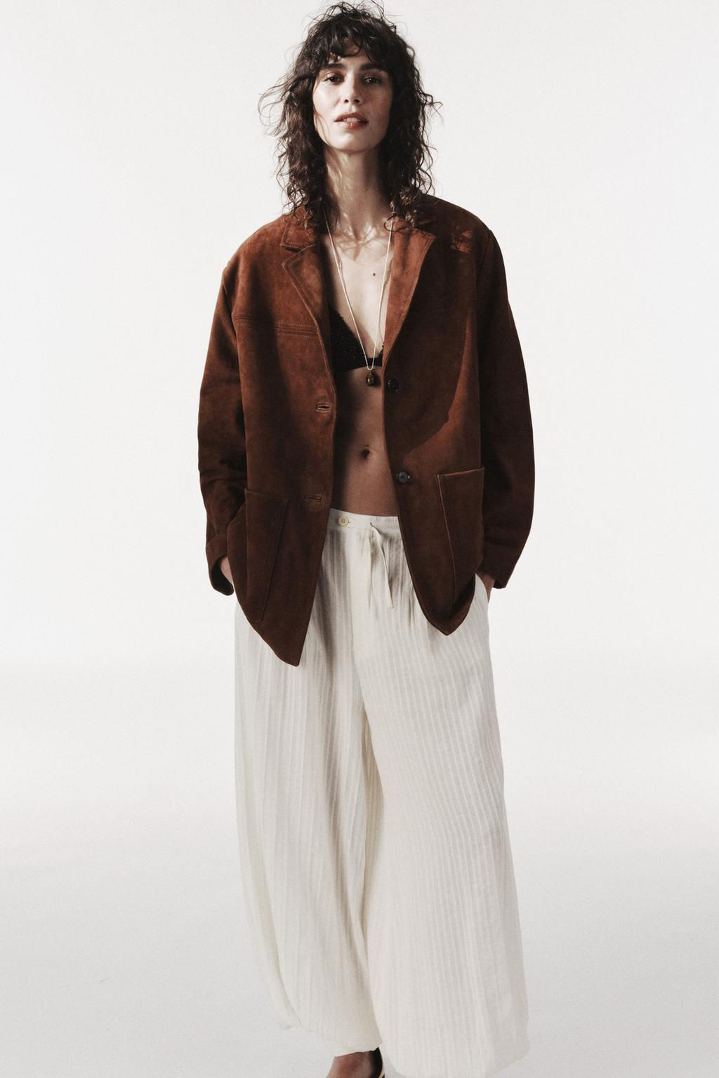 ZW COLLECTION LIMITED EDITION 100% SUEDE OVERSIZE BLAZER - Zara фото 6