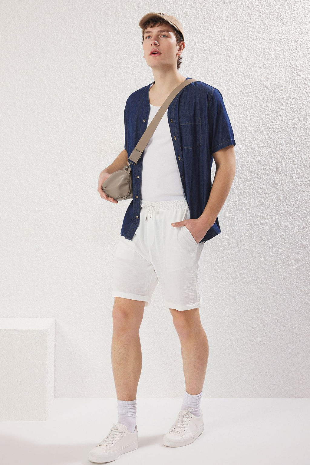 TRENDYOL MAN Beyaz Oversize Keten Gorunumlu Dokumlu Yazl?k Sort & Bermuda TMNSS25SR00004 - Trendyolmilla фото 2
