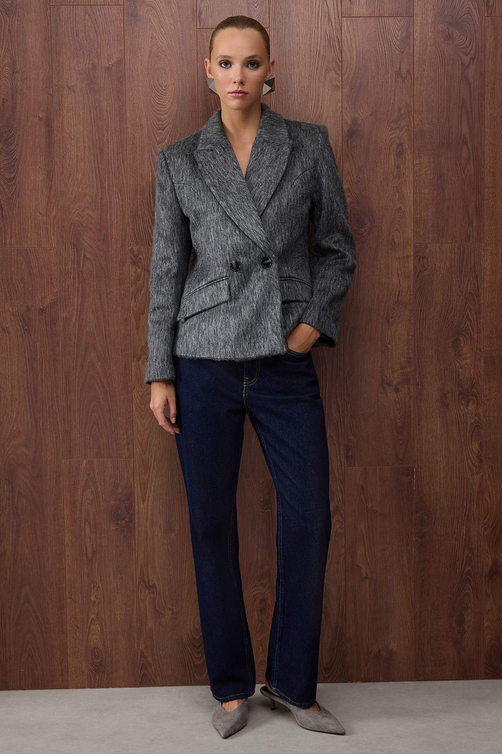 Antrasit Kase Bele Oturan/Fitted Blazer Ceket TWOAW26BC00026 - Trendyolmilla фото 2