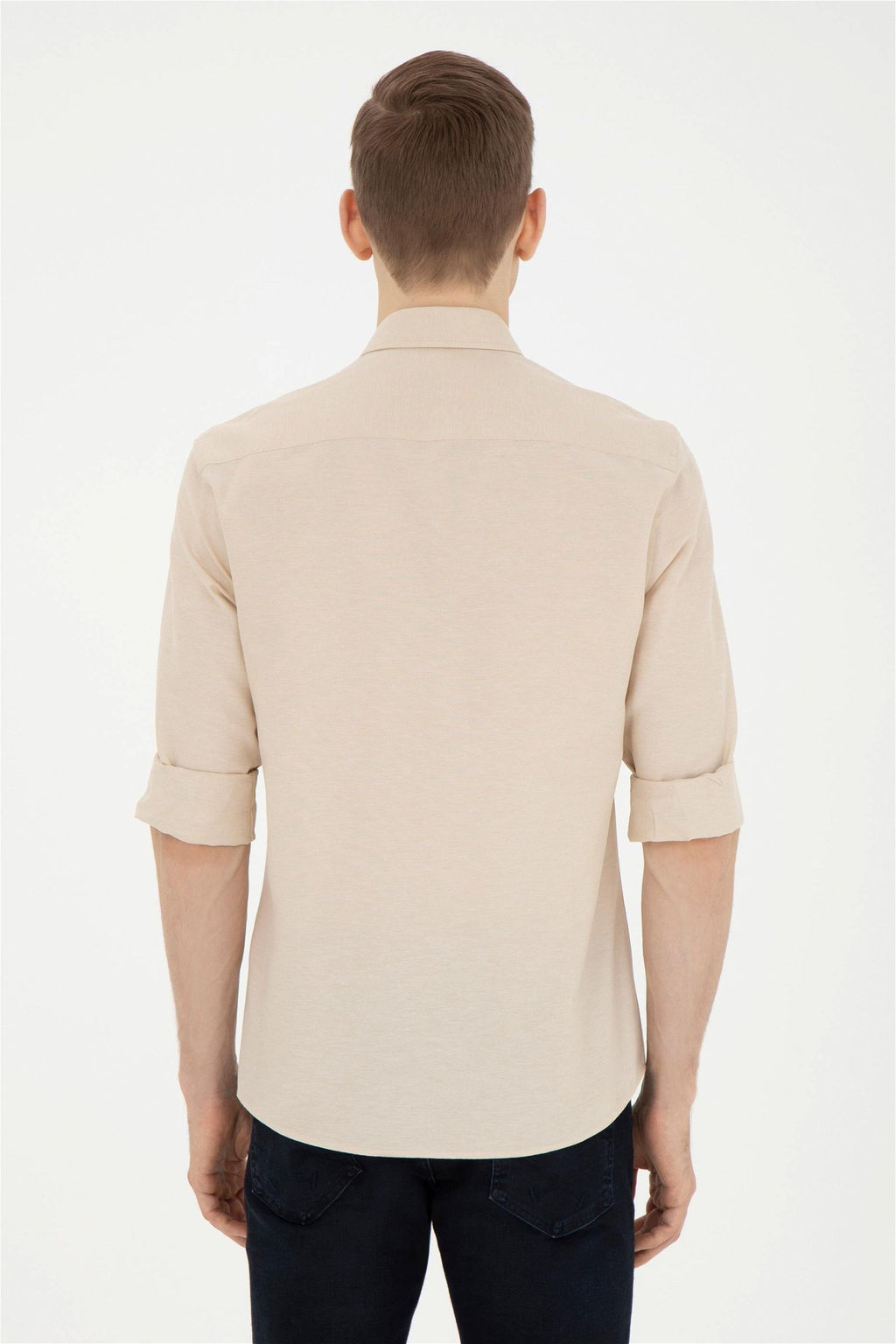 Мужская базовая рубашка светло-коричневого цвета с длинным рукавом - U.s. polo assn фото 5