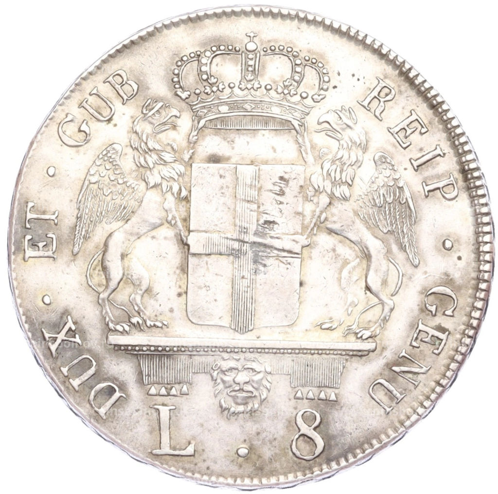 Монета 8 лир 1796 года Генуя