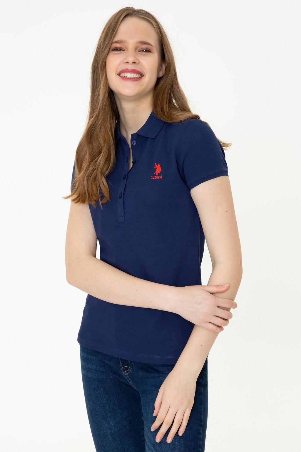 U. S. Polo Assn Женская темно-синяя базовая футболка с воротником-поло - U.s. polo assn фото 15