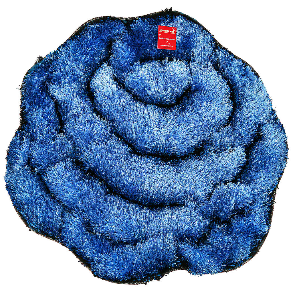 Коврик "Розочка" 70х70см длинный, объемный ворс 3см, 100% полиэстер, плотная тканная основа, цвет - синий (Китай)