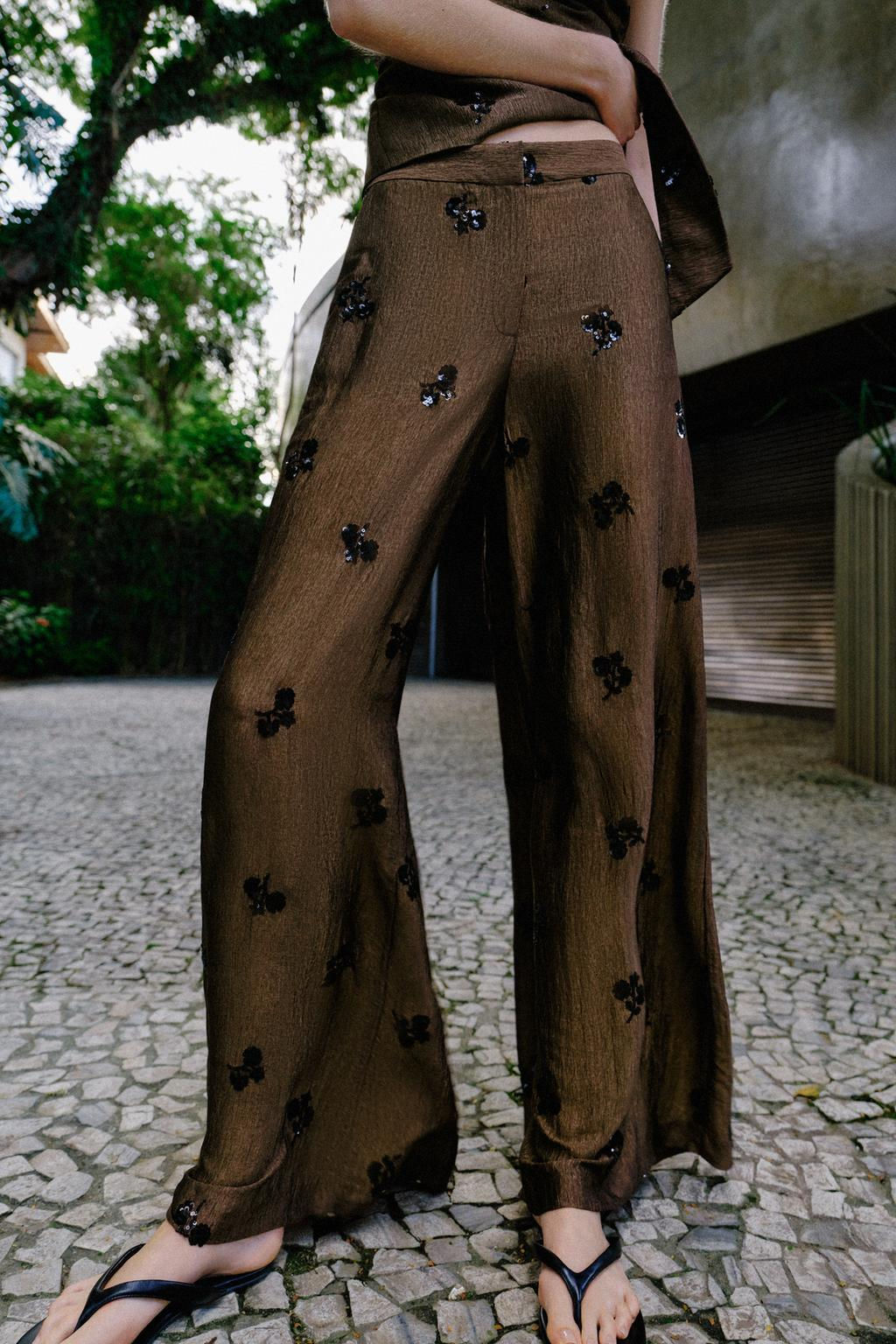 SEQUINNED WIDE-LEG TROUSERS - Zara фото 2