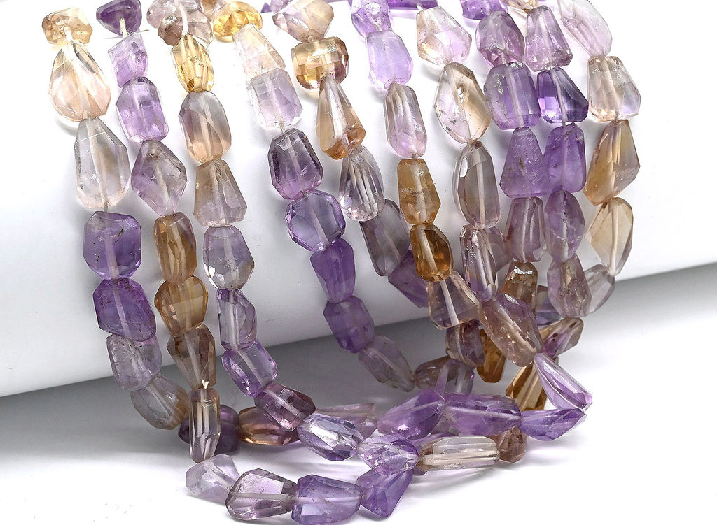 Бусины из аметрина граненые 8*17мм, 38см, 30 бусин, 28г Радуга камня