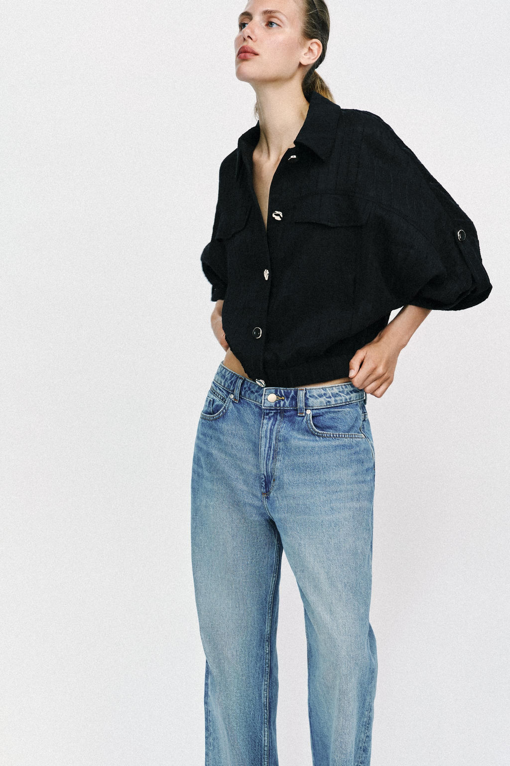 BLUSA SAFARI MANGA REMANGADA / Negro - Zara фото 3