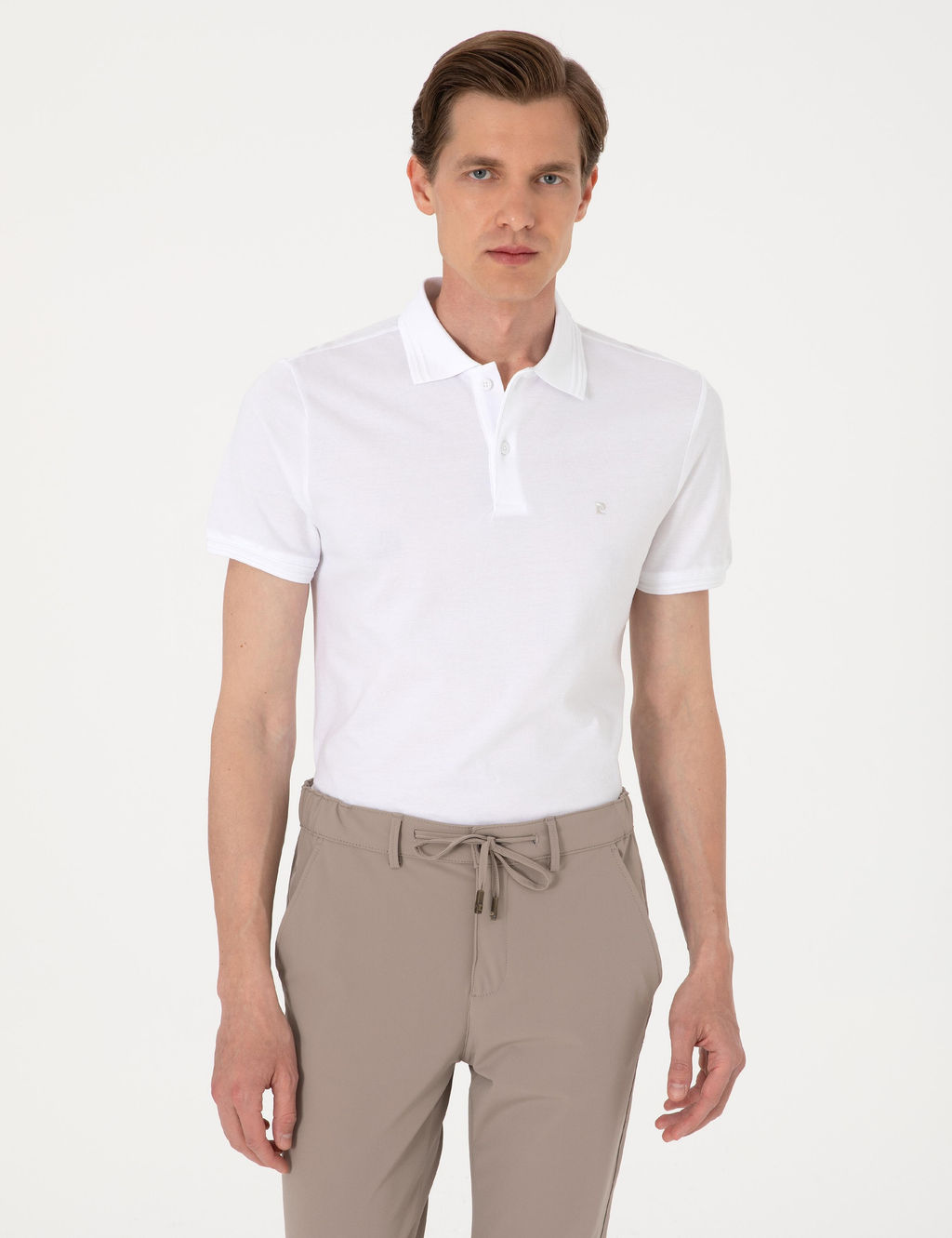 Beyaz Slim Fit %100 Pamuk Polo Yaka Basic Ti__rt
