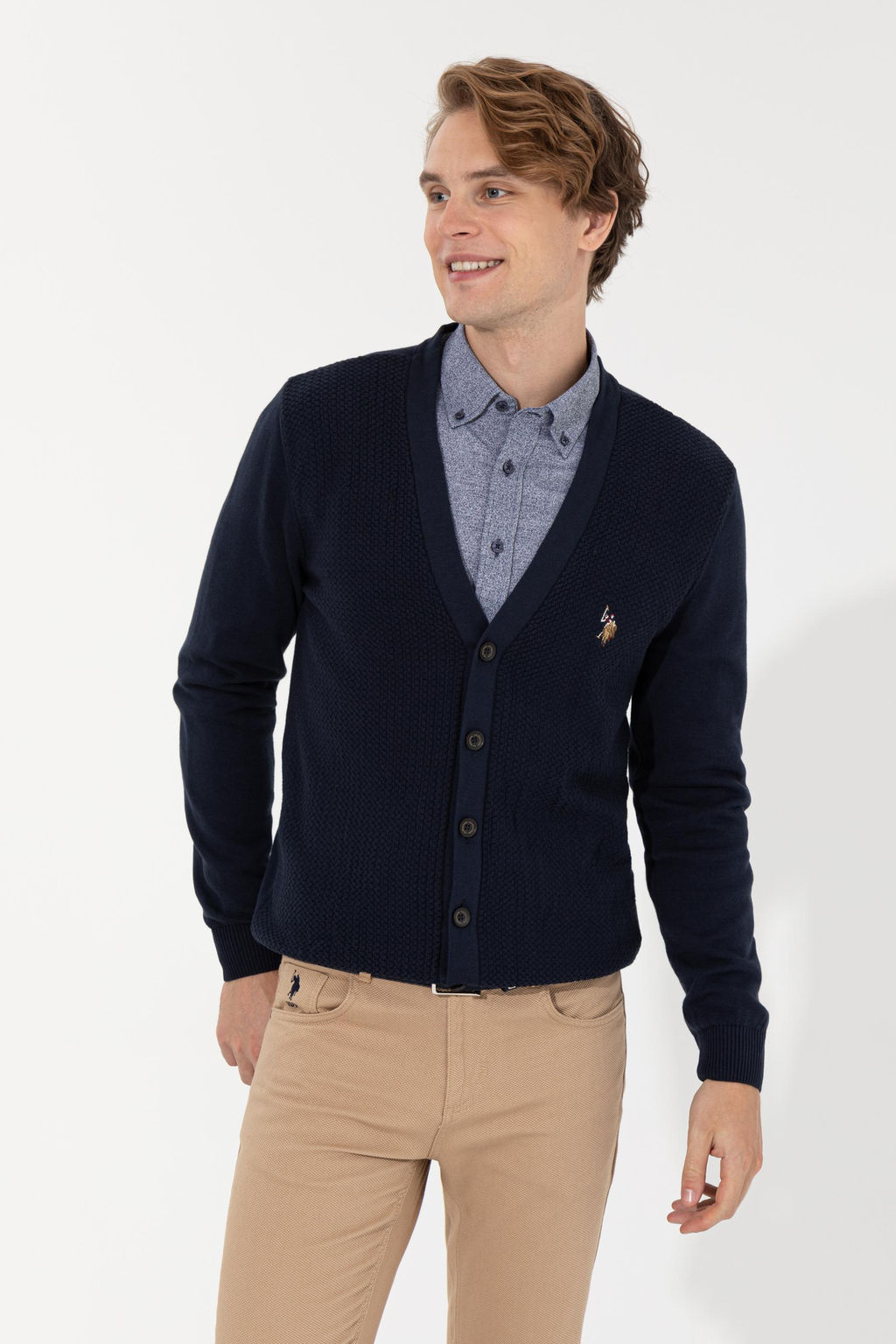 Мужской темно-синий базовый трикотажный кардиган Неожиданная скидка в корзине - U.s. polo assn фото 7