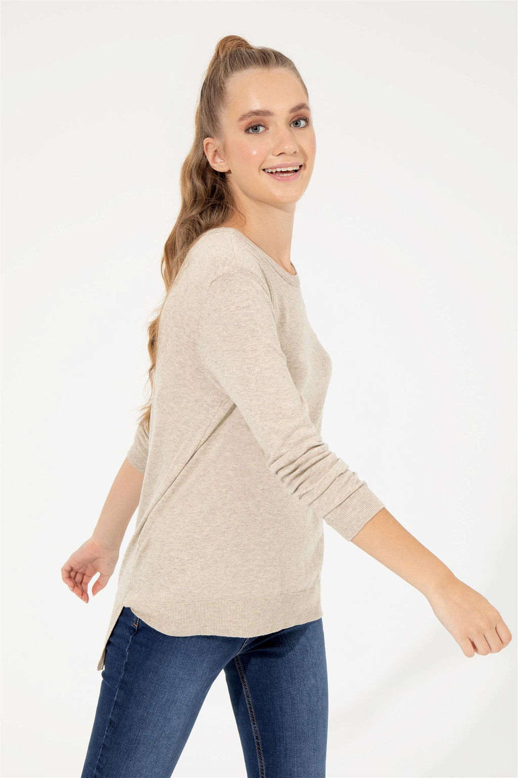 Женский базовый свитер с круглым вырезом и каменным меланжом Неожиданная скидка в корзине - U.s. polo assn фото 4
