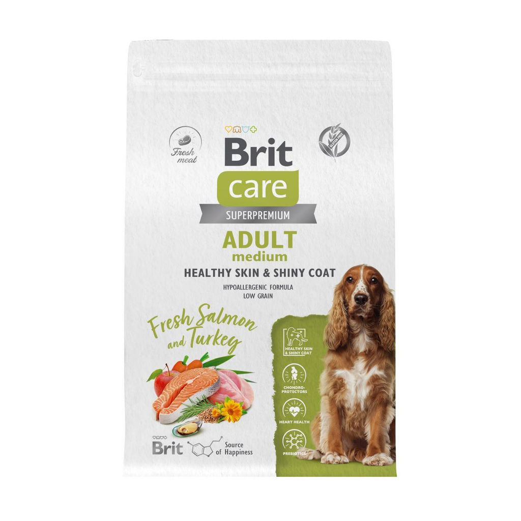 Сухой корм Care Dog Adult M Healthy Skin&Shiny Coat с лососем и индейкой для взрослых собах средних пород 5066346