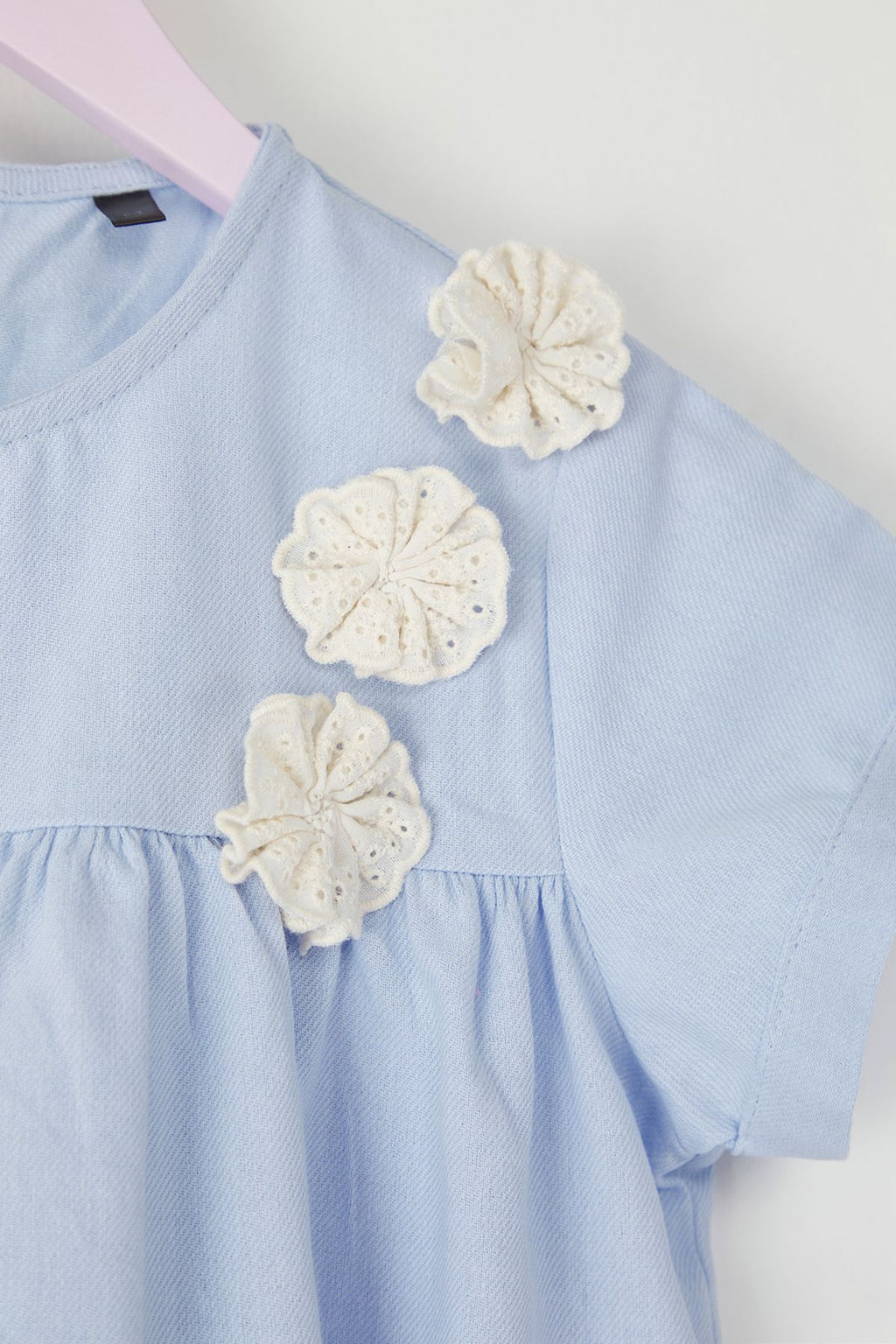 Ac?k Mavi K?z Cocuk %100 Pamuk Mini Cicekli K?sa Kollu Bayraml?k Dokuma Elbise TKDSS25EL00021 - Trendyolmilla фото 5