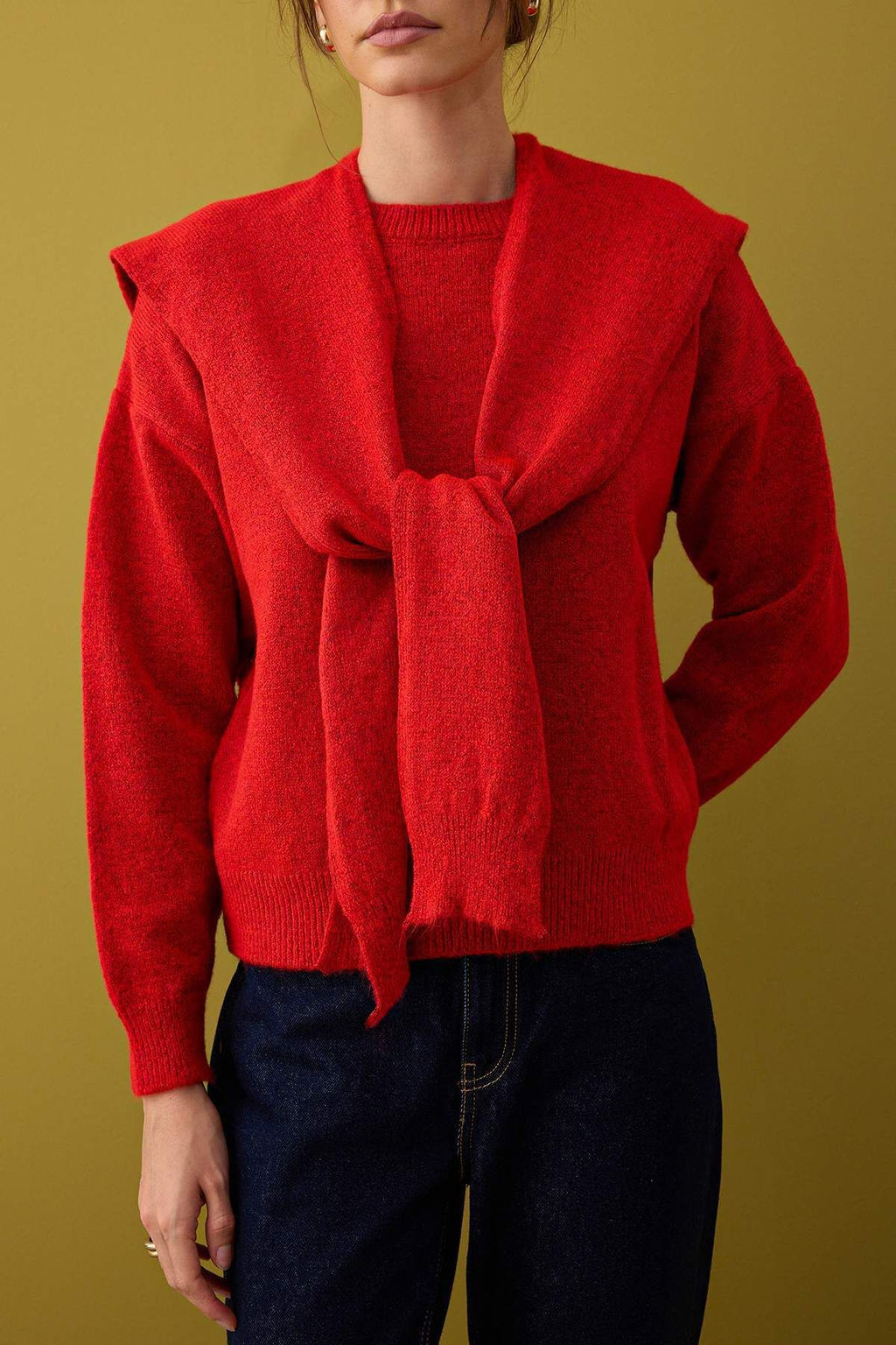 K?rm?z? Yumusak Dokulu Genis Kal?p Sall? Triko Kazak TWOAW26KZ00166