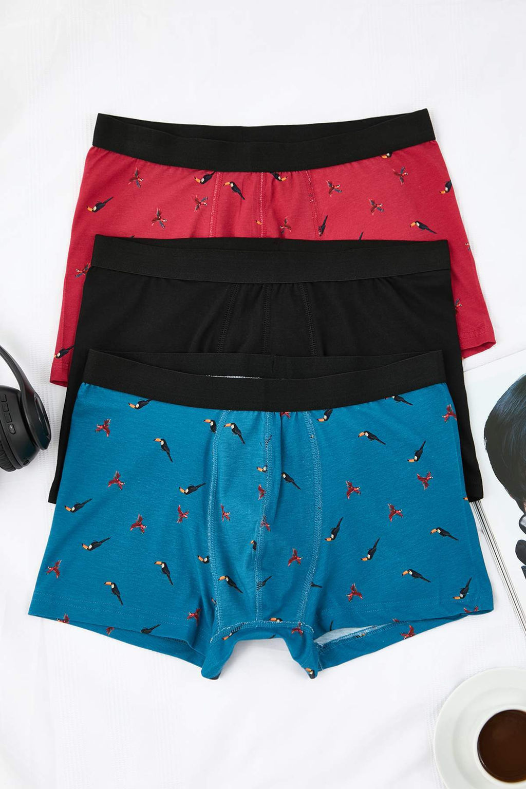 TRENDYOL MAN Cok Renkli 3lu Tropikal Desenli-Duz Paket Pamuklu Boxer TMNSS23BX00009 - Trendyolmilla фото 9