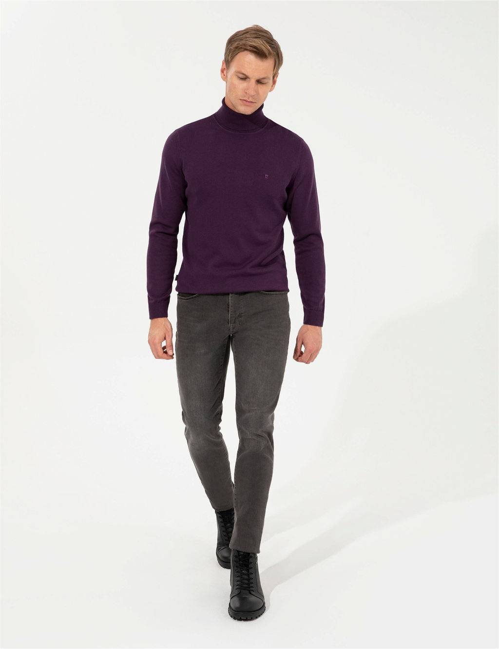 Mor Slim Fit Bal_k__ Yaka Basic Triko Kazak
