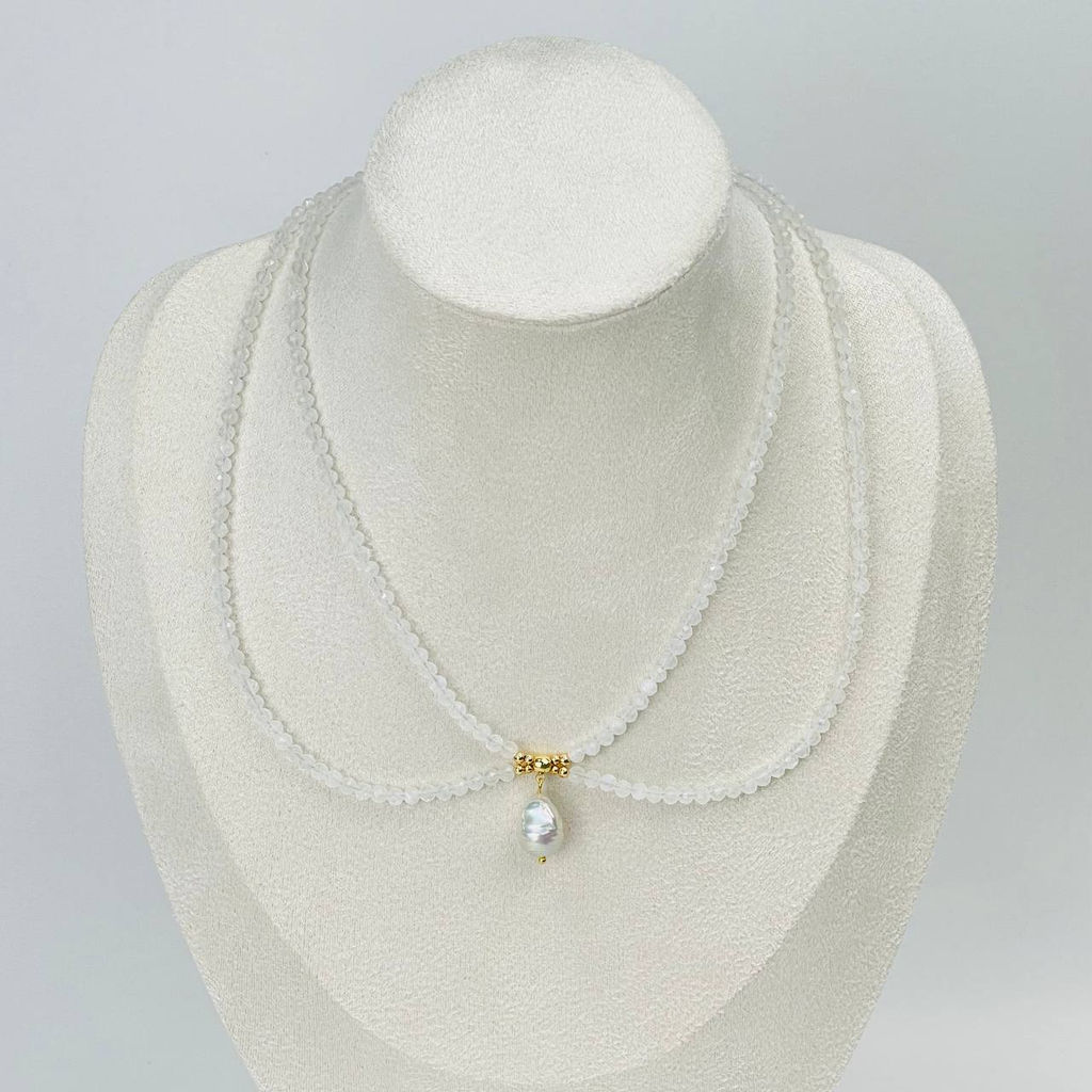 Колье из Лунного камня и Жемчуга 38 см +