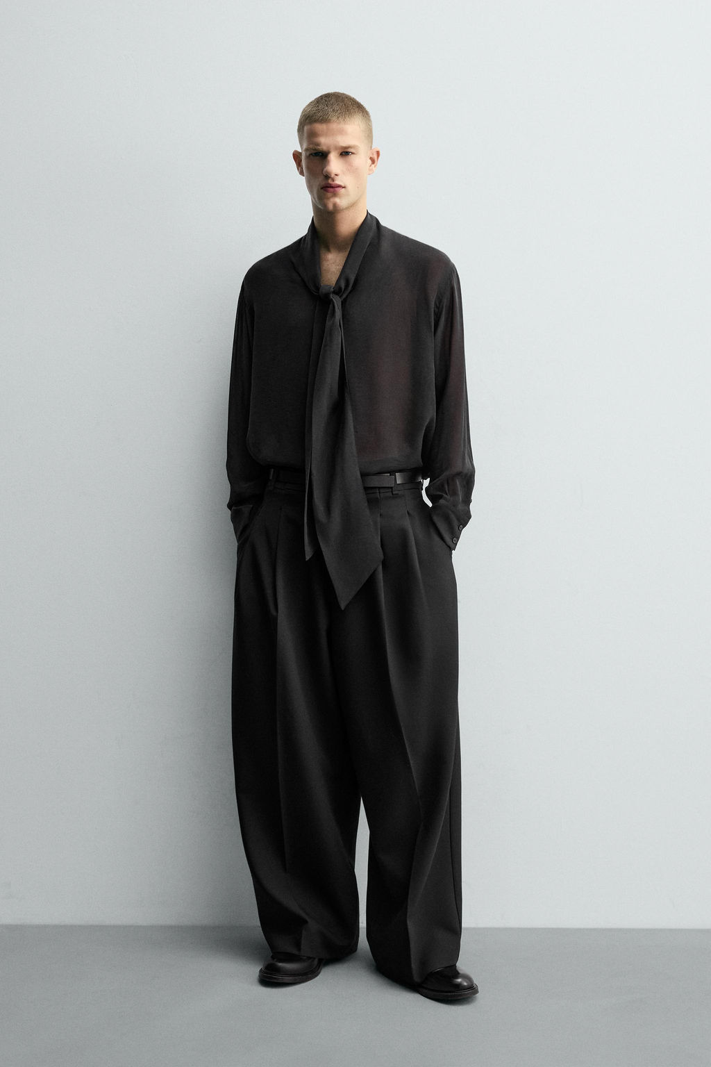 SEMI-SHEER SHIRT WITH BOW