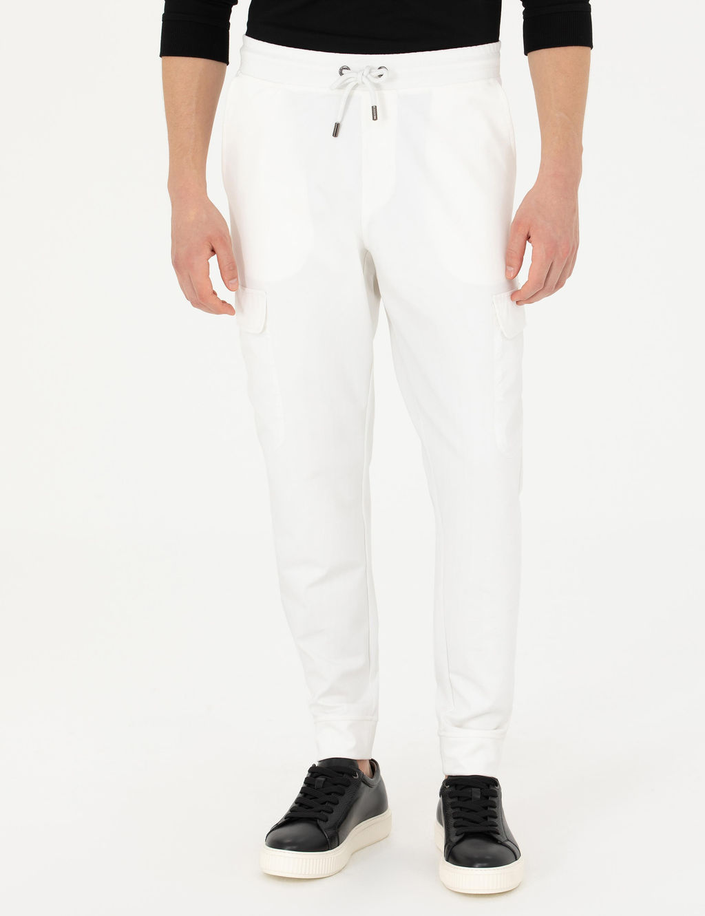 Beyaz Jogger Fit Kargo Cepli E_ofman Alt_