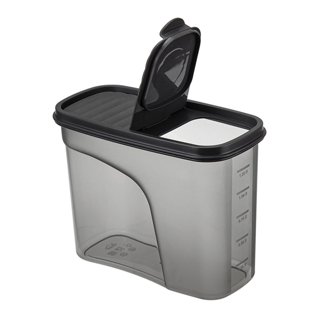 Банка для сыпучих продуктов пластмассовая Бест 1,5л, 9,5х19х14см, графитовый (Россия) - Домашняя мода фото 3