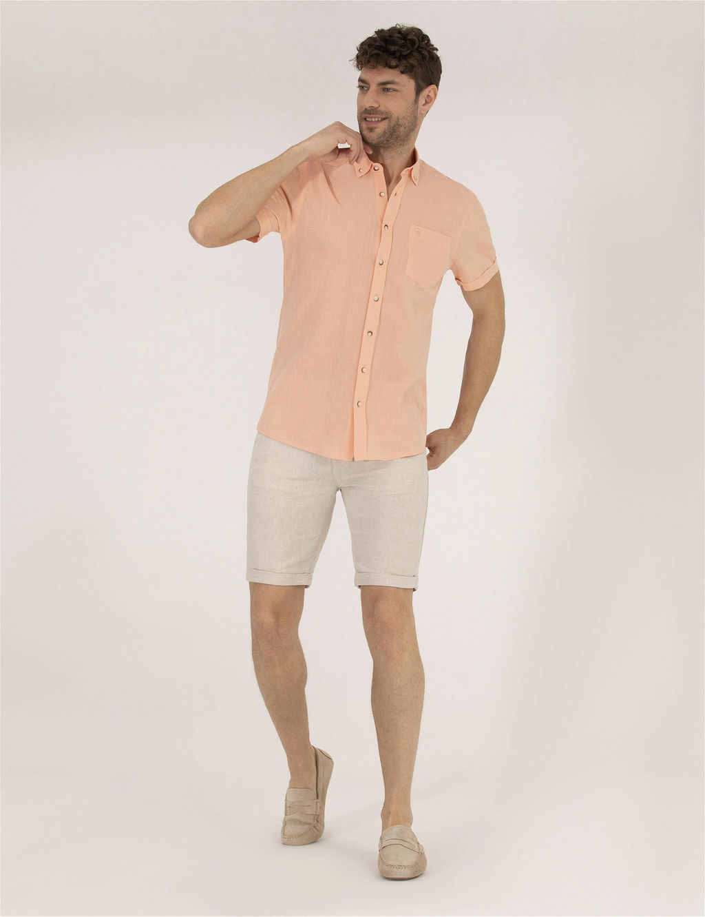 Bej Slim Fit Keten Kar___ml_ Beli Lastikli _ort - Pierre cardin фото 3