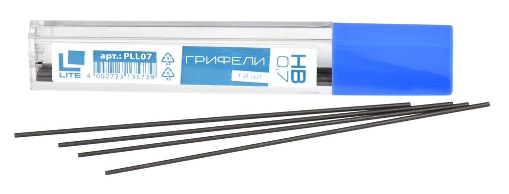 Цена за 10 шт. Грифель для механических карандашей LITE 0,7 мм, 60 мм, НВ, 12 штук