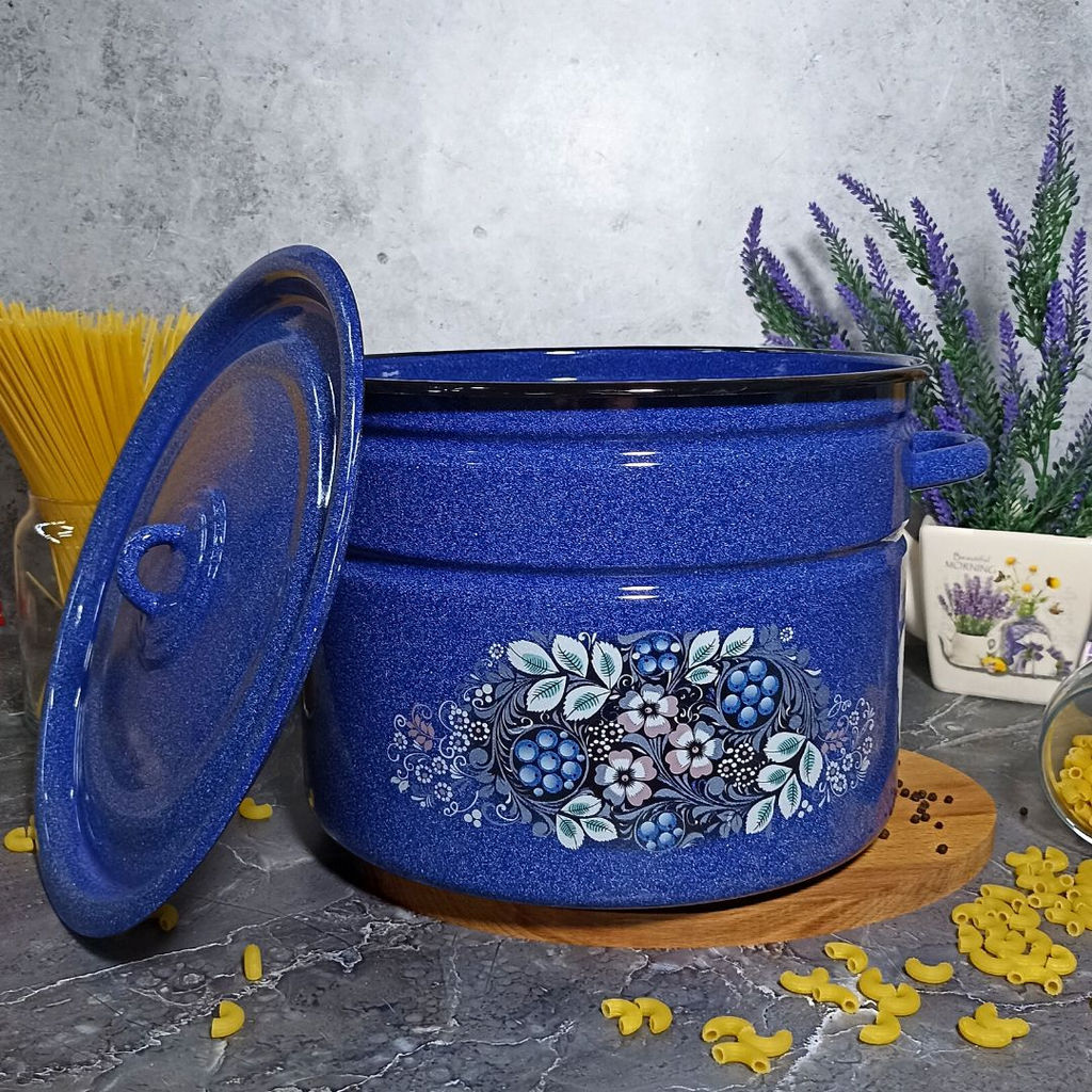 Кастрюля 12,5л цил. син. с зерн. Голубика 1с300с