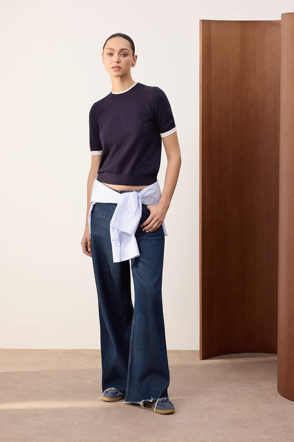 Wardrobe Essentials Lacivert Renk Bloklu Bisiklet Yaka Triko Bluz TWOSS26BZ00133 - Trendyolmilla фото 2