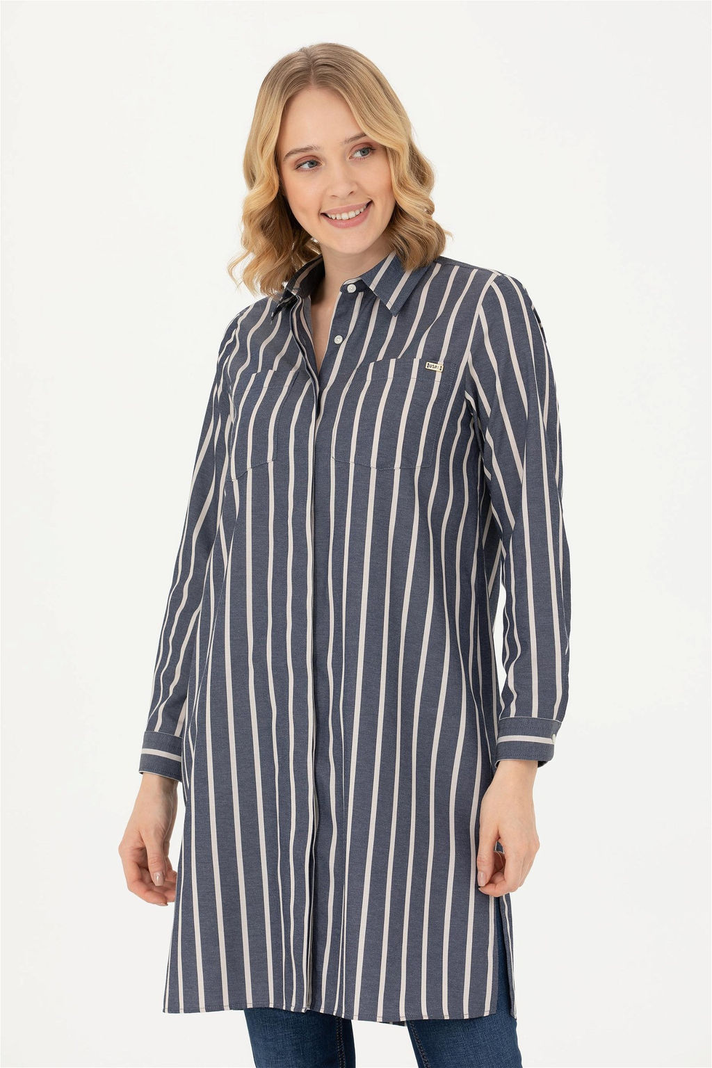 Женская темно-синяя рубашка с длинным рукавом - U.s. polo assn фото 3