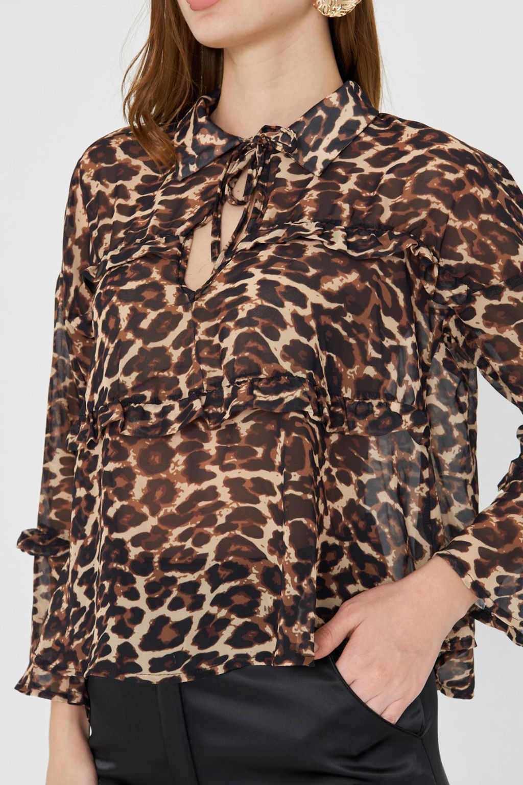 Cok Renkli Leopar Desenli Sifon Bluz TPRAW25BZ00046 - Trendyolmilla фото 4