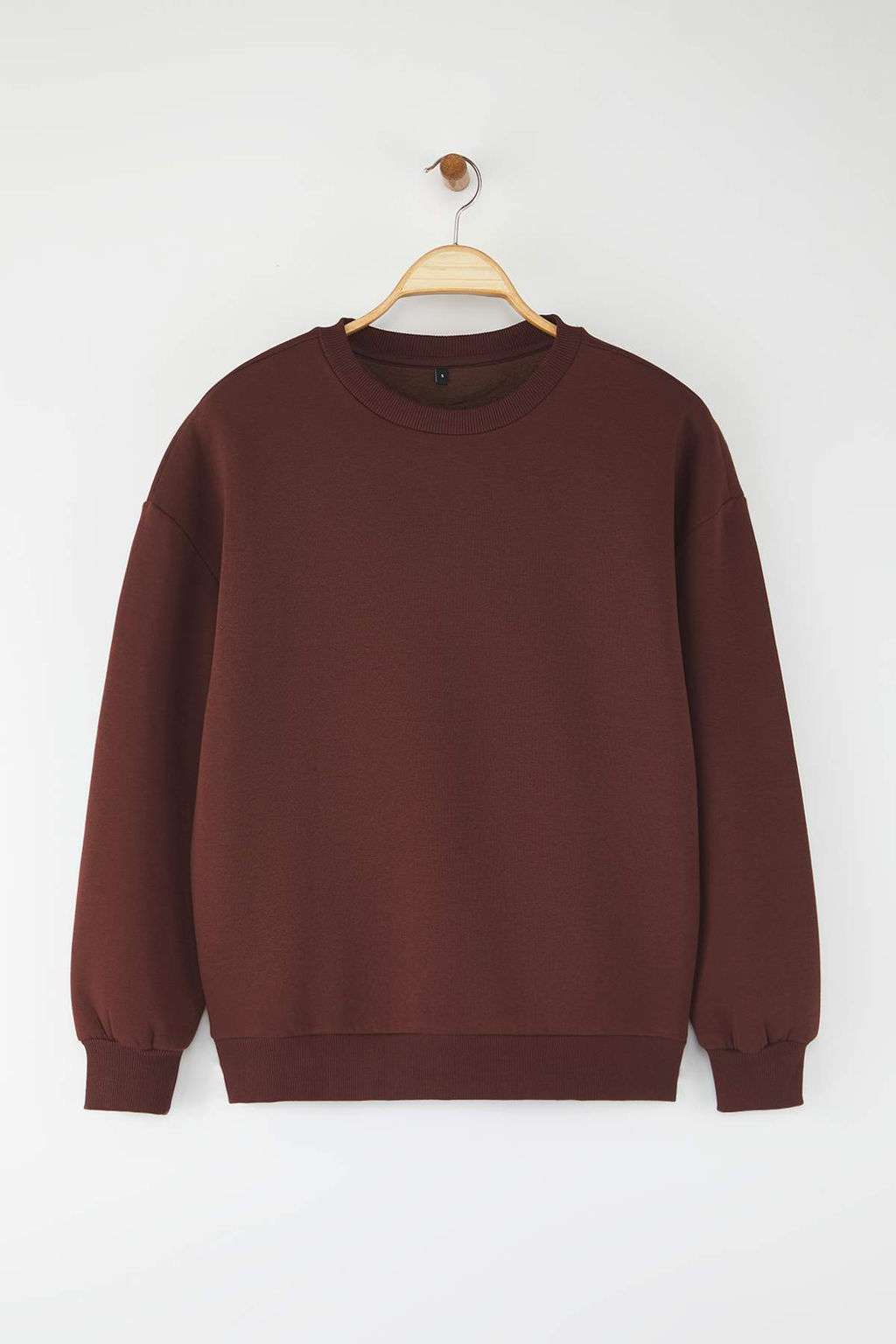 Koyu Kahverengi Oversize/Rahat Kesim Bisiklet Yaka Kal?n/Ici polarl? Orme Sweatshirt TWOAW24SW00102