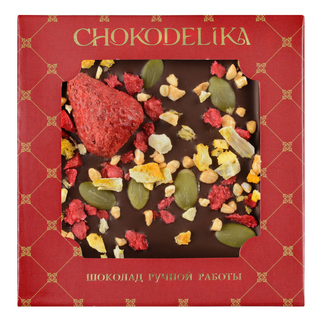 Шоколад темный с украшением Клубника и апельсин 35 гр