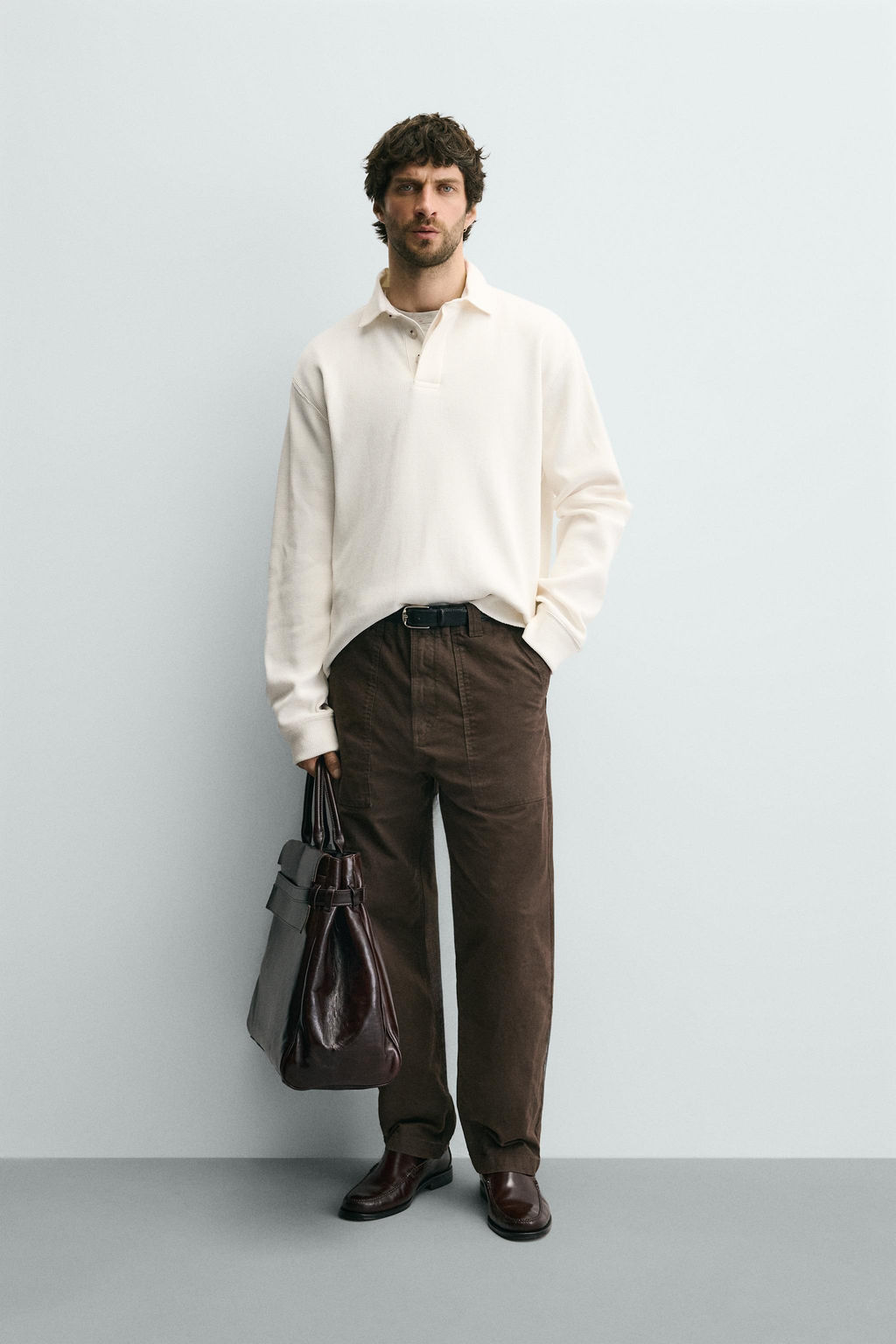 CONTRAST WAFFLE-KNIT RUGBY POLO SHIRT