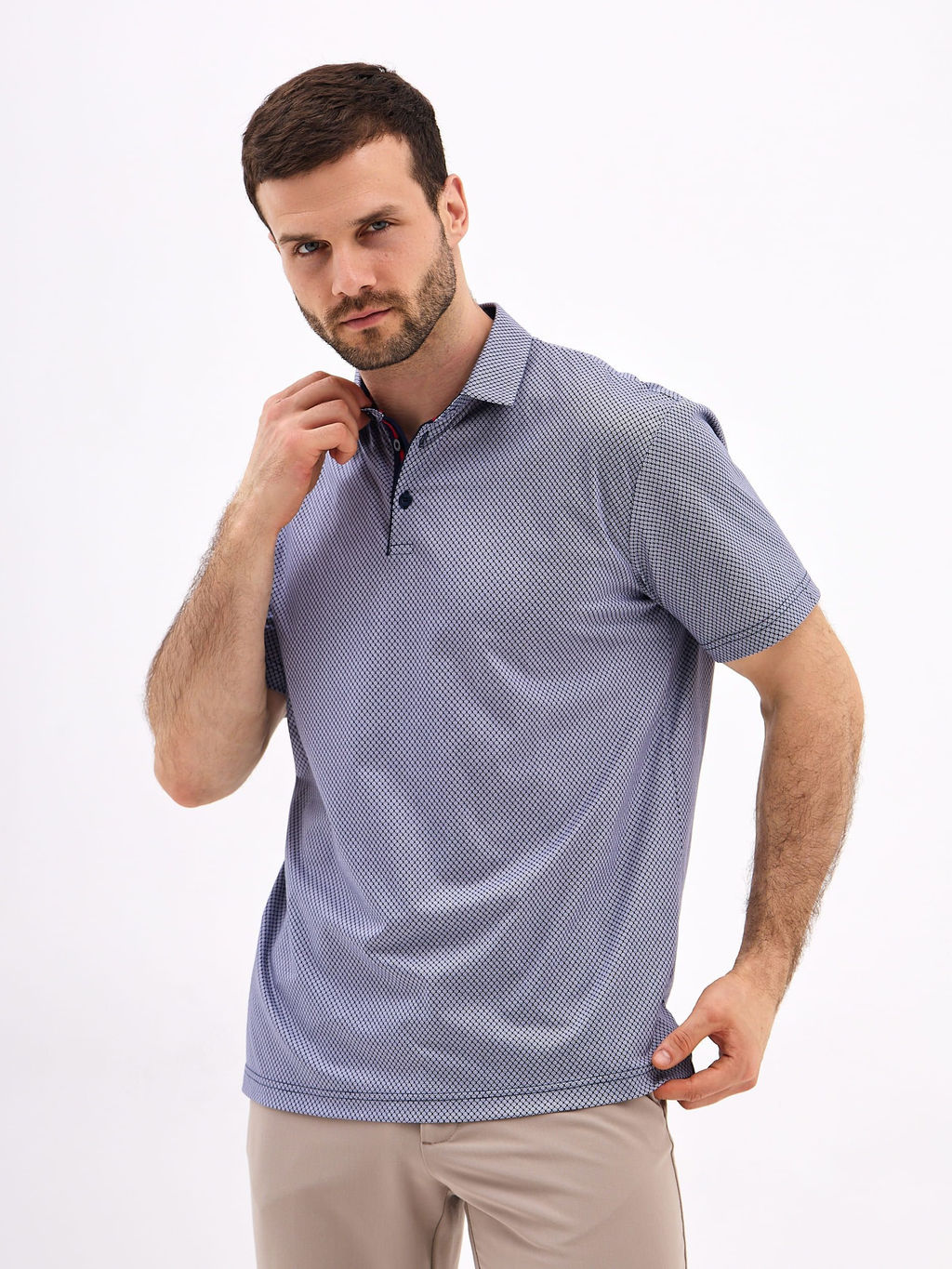 Джемпер мужской с воротником поло короткий рукав GREG G144-TD1246T-LT4618 (синий)