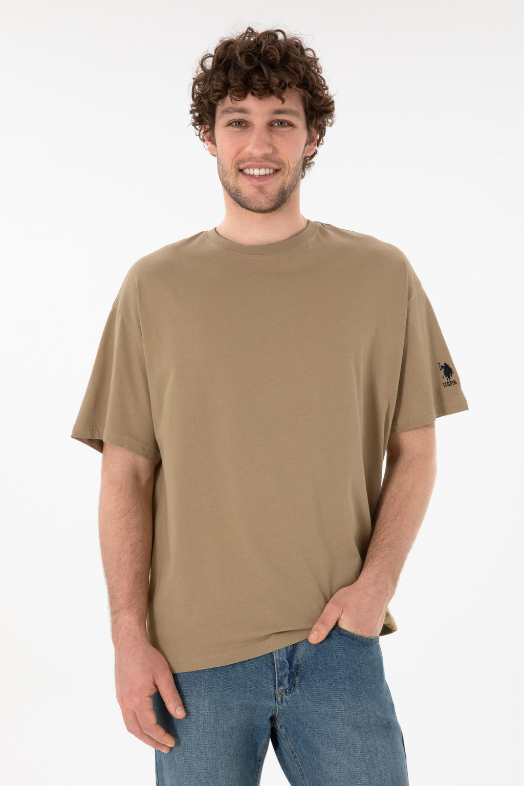 Erkek Oversize Fit Bisiklet Yaka Haki Ti__rt Sepette S_rpriz _ndirim