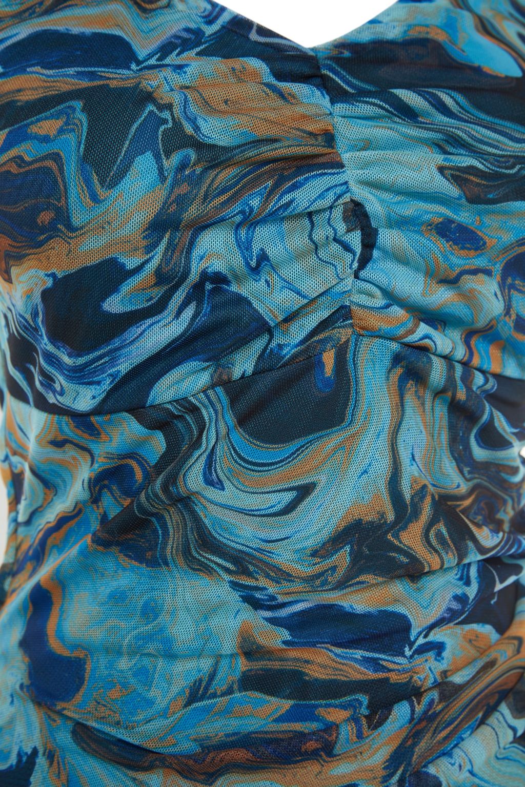 TRENDYOLMILLA Mavi Desenli Buzgulu Tul Bodycone/Vucuda Oturan Esnek Orme Elbise TWOSS23EL00646  фото 7