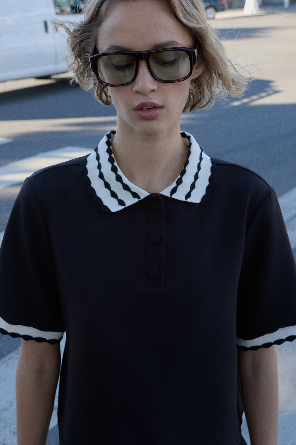 TOP POLO COMBINADO / Negro
