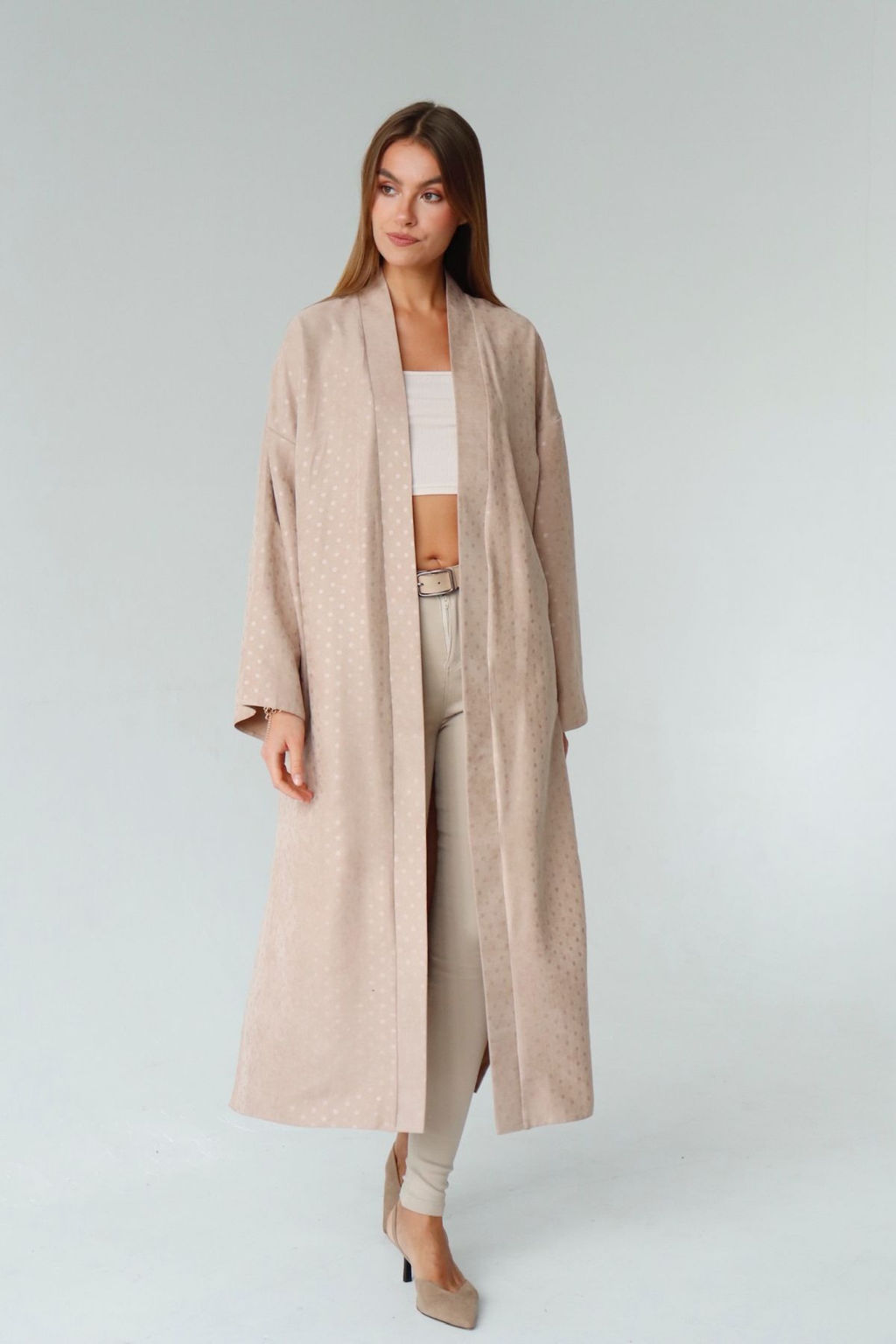 Кимоно длинное бежевое в горох - Martichelli фото 3