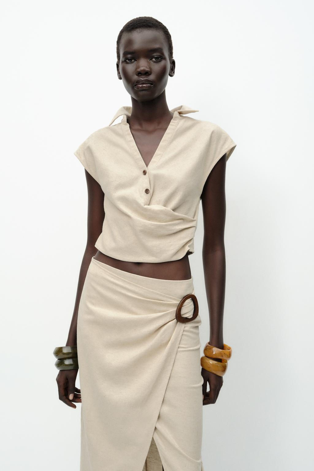 LINEN BUCKLE MIDI SKIRT - Zara фото 9