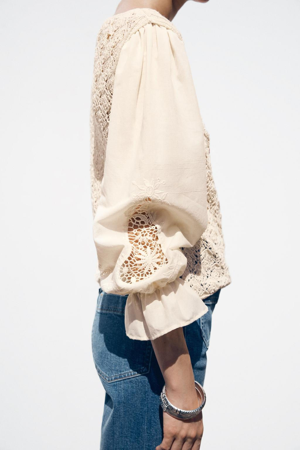 POINTELLE KNIT SWEATER WITH CONTRASTING SLEEVES - Zara фото 3