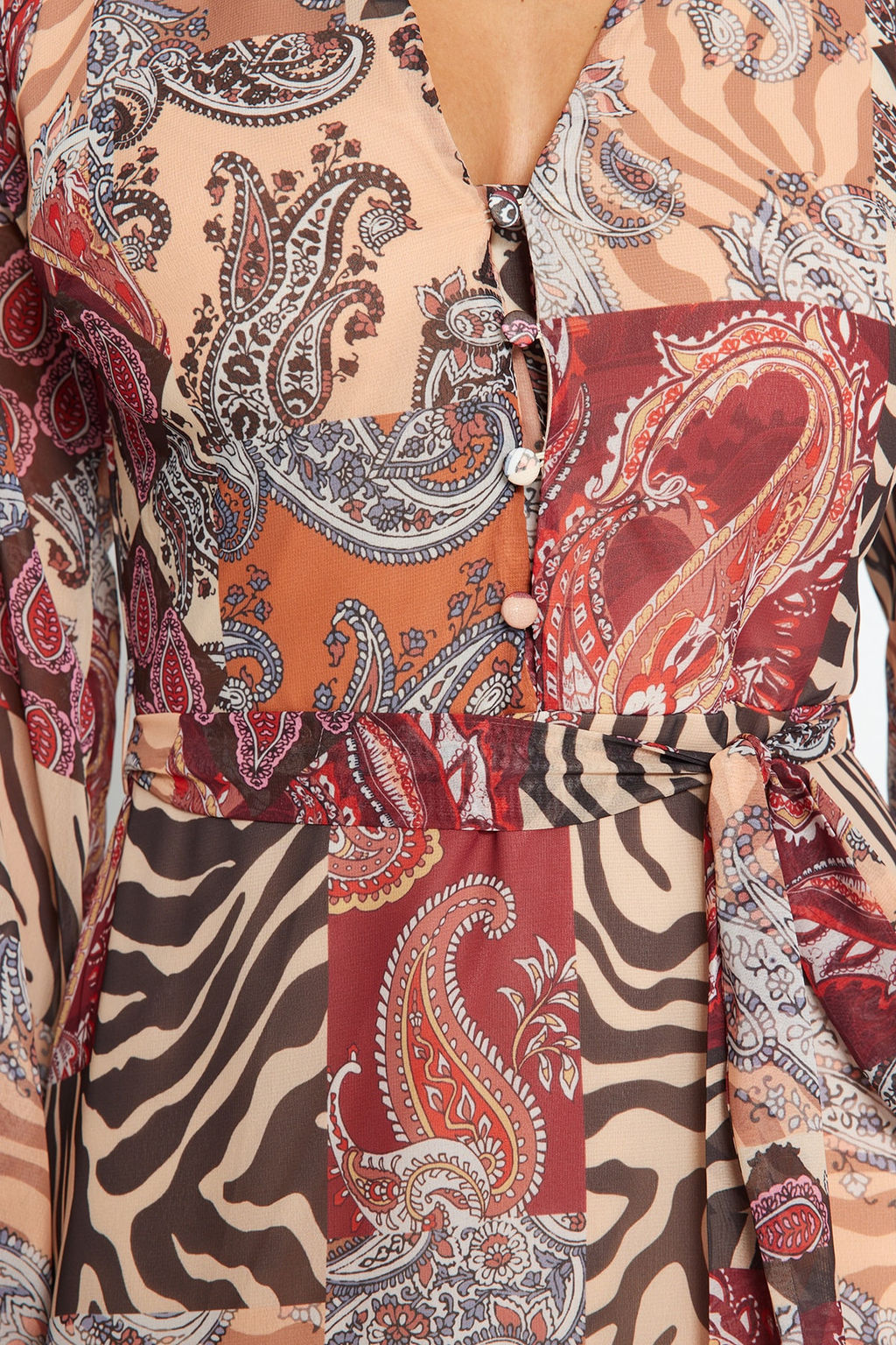 TRENDYOLMILLA Cok Renkli Kusakl? Etnik Desenli Etegi Volanl? Astarl? Midi Dokuma Elbise TWOAW24EL00356  фото 10