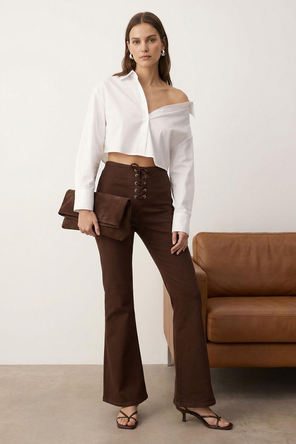 Haki Flare Kal?p Baglama Detayl? Gabardin Pantolon TWOAW26PL00064 - Trendyolmilla фото 9