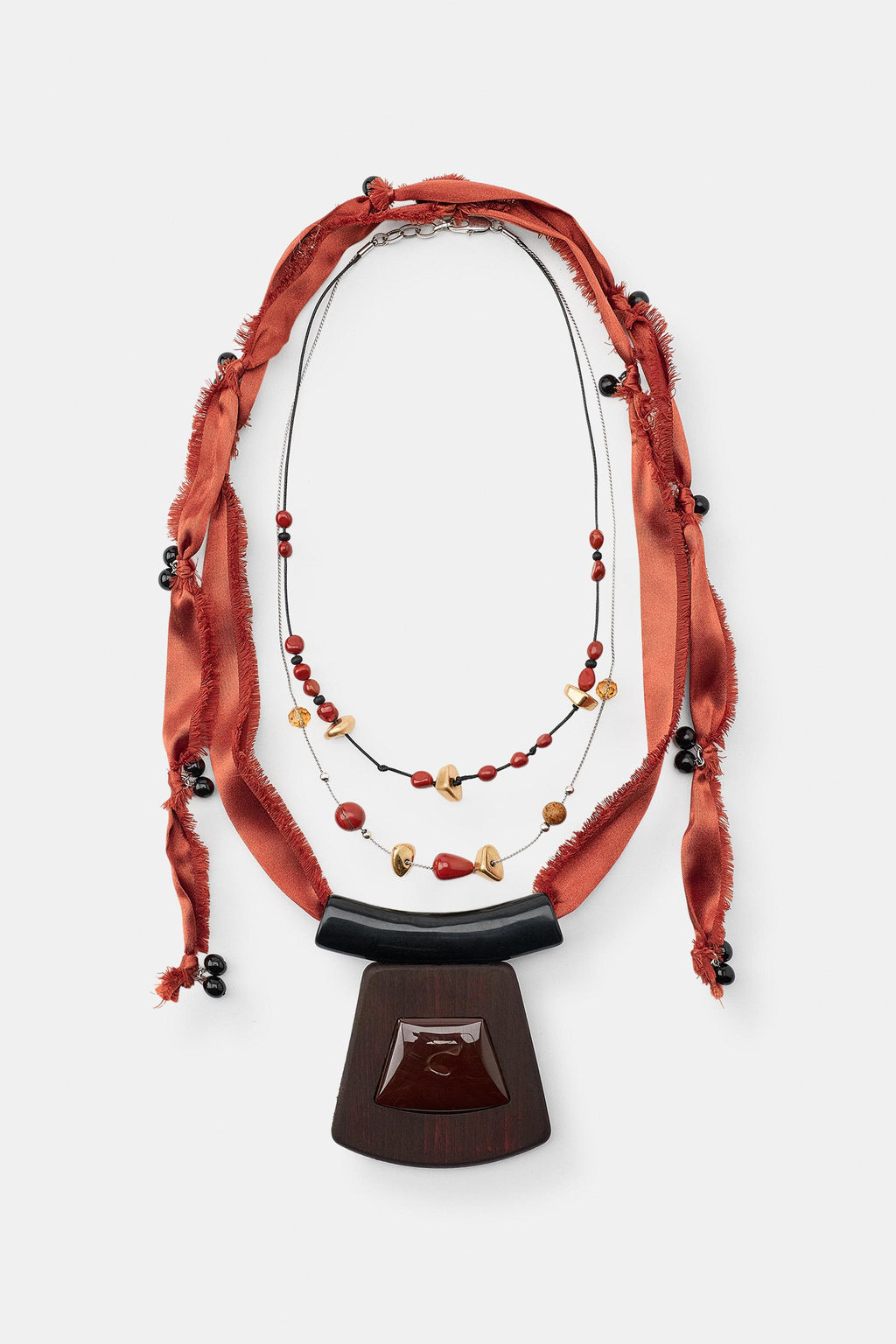 PACK 2 COLLARES TEJIDO PIEDRA ABALORIOS / Marr?n - Zara фото 2